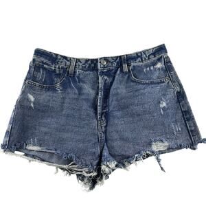 Wild Fable Highest Rise Shorts Women's 16 Blue Button Fly Frayed Hem Distressed